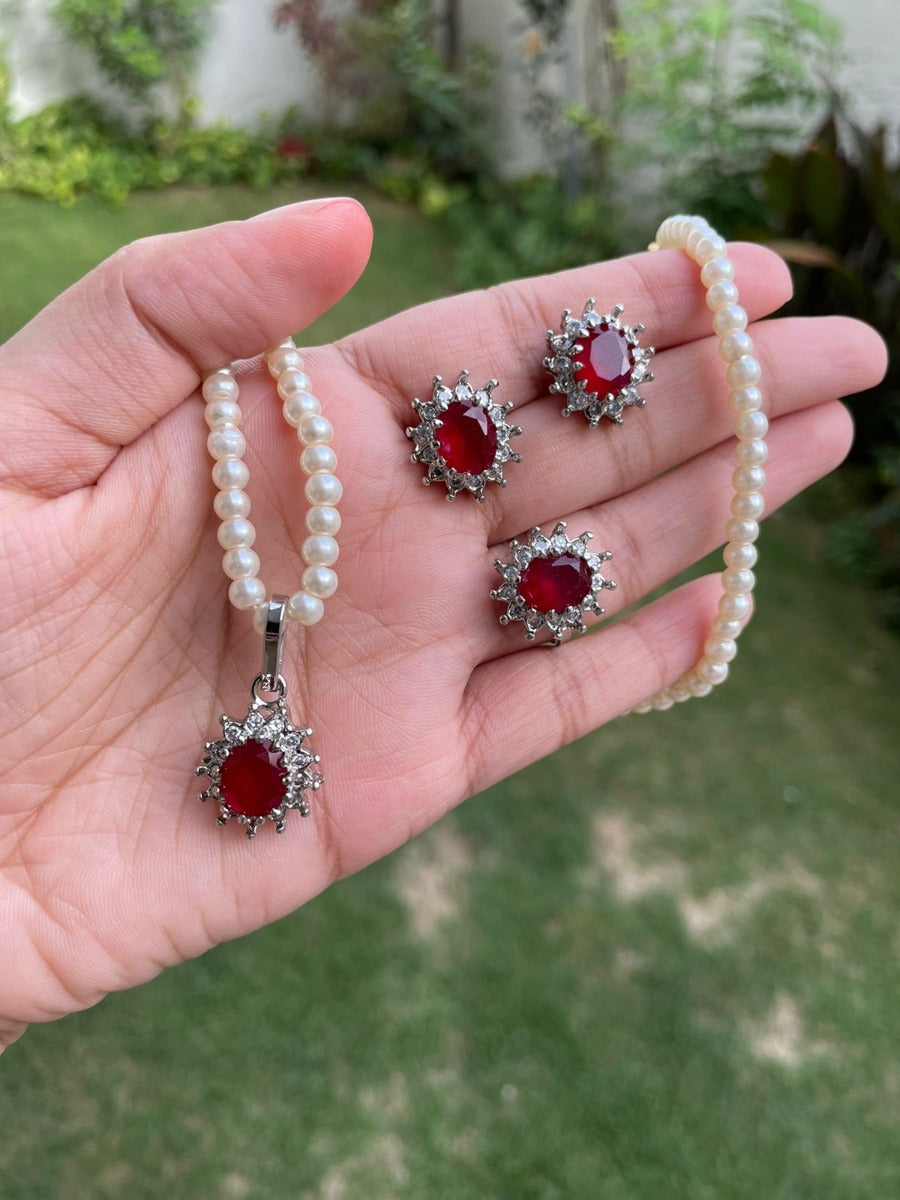 Ruby Cubic Zircon Pendant Set