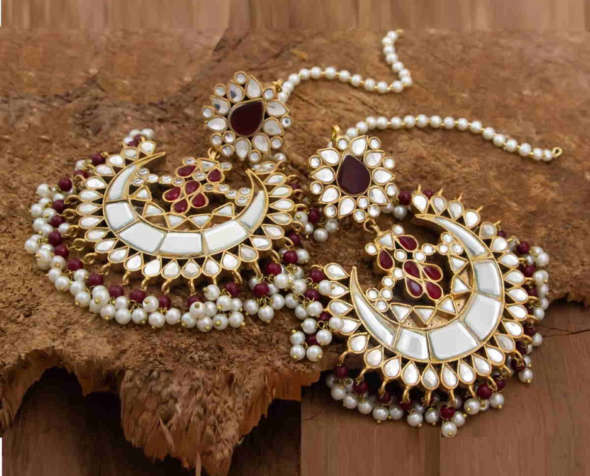 Ruby Kundan Chandbali Earrings Online Shopping