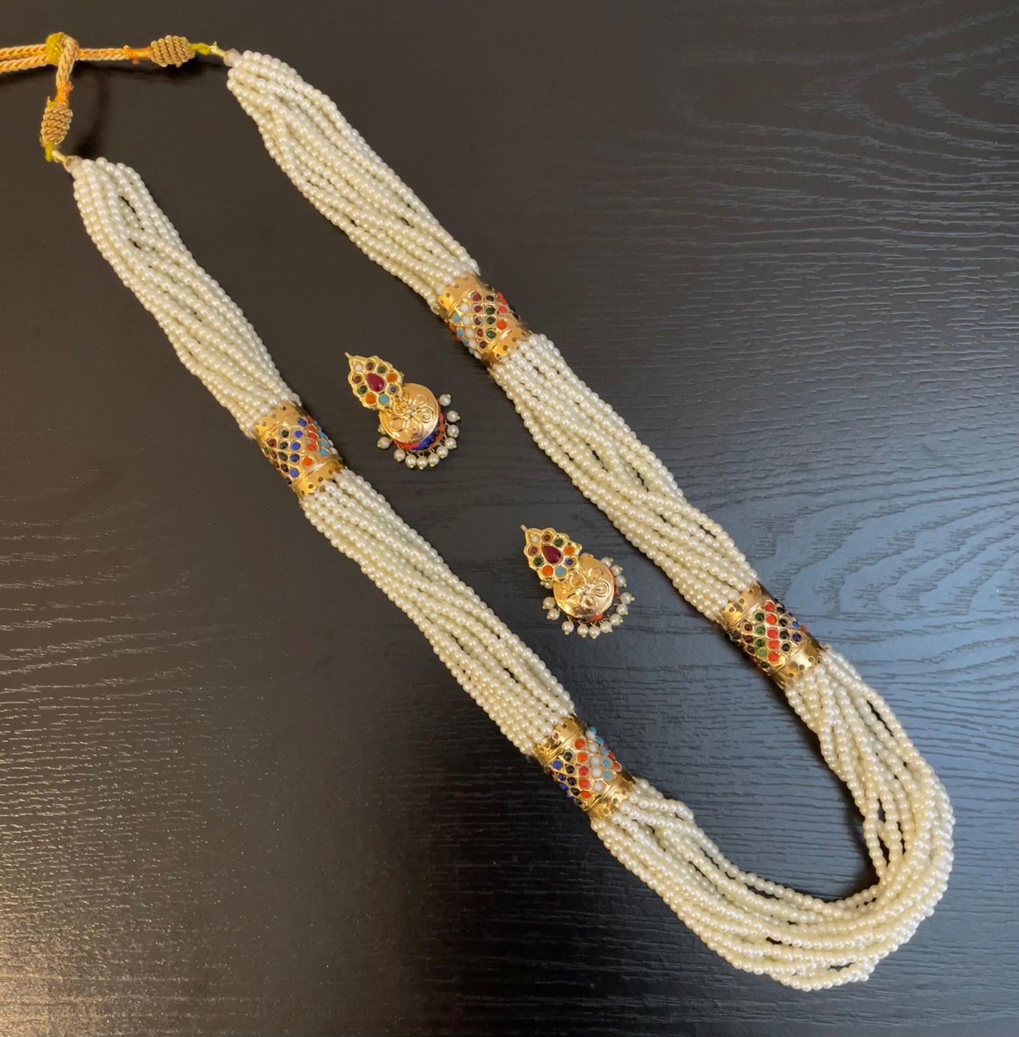 Thappa Kundan Long Pearl Necklace For Wedding