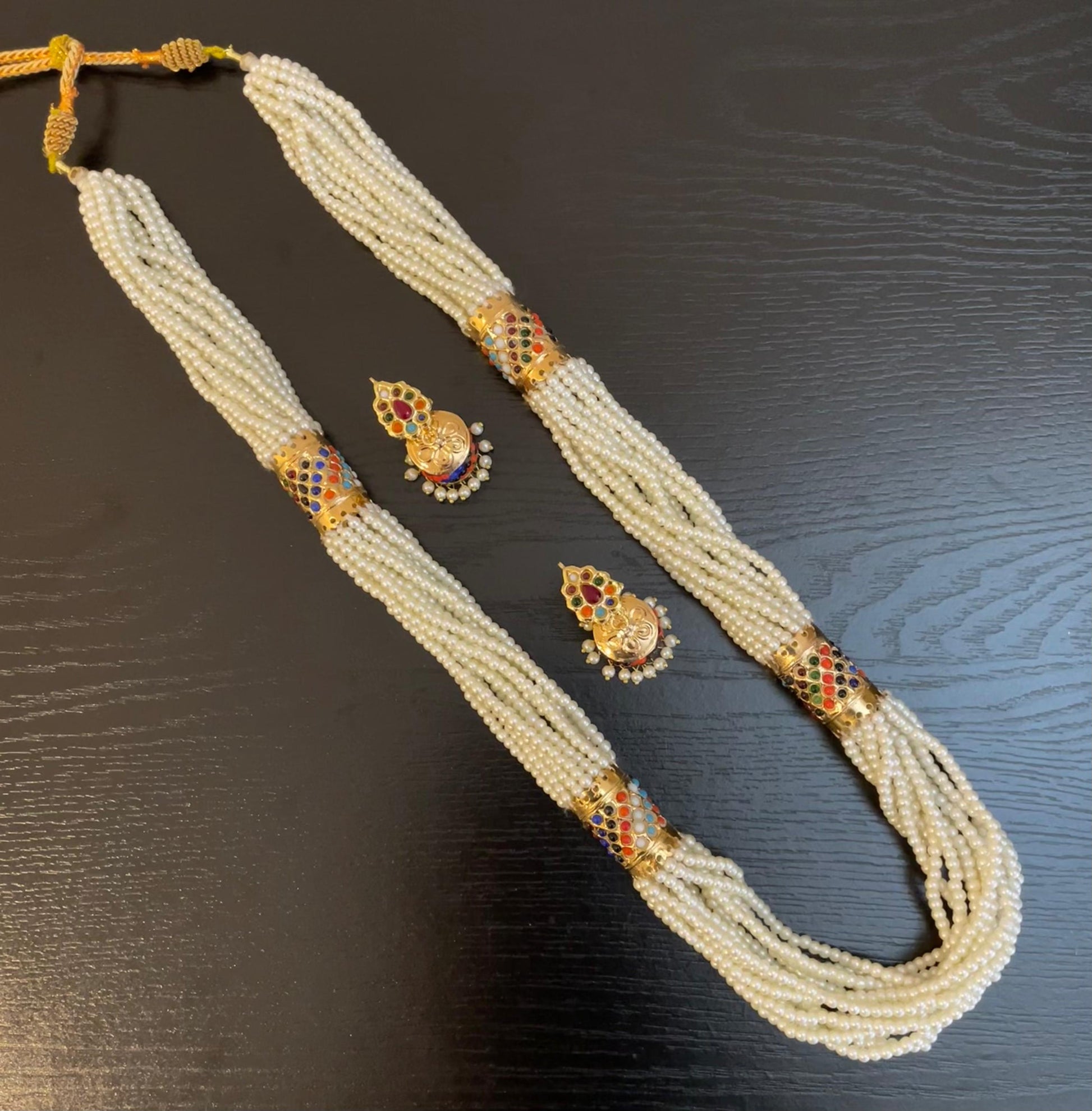 Thappa Kundan Long Pearl Necklace For Wedding