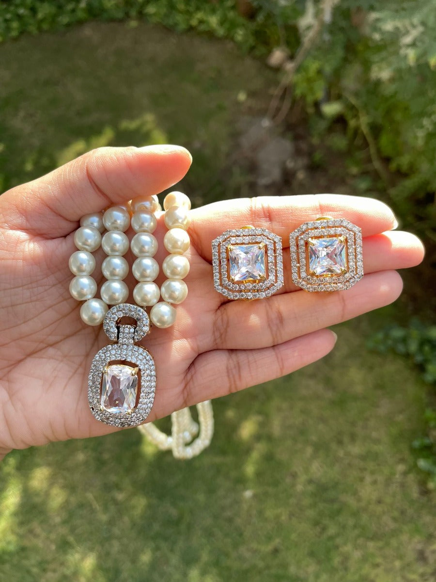 White Gold Plated Pendant with Matching Earrings