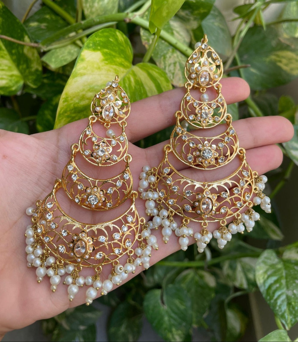 White Hyderabadi Earrings Designs with Price