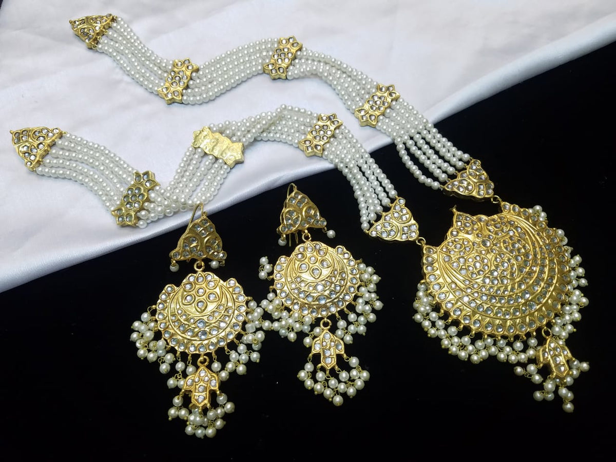 White Kundan Mala with 22K Gold Plating