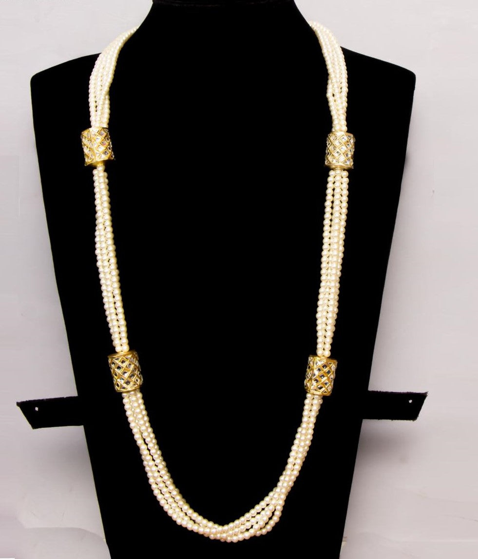 White Kundan Pearl Mala Set for Wedding