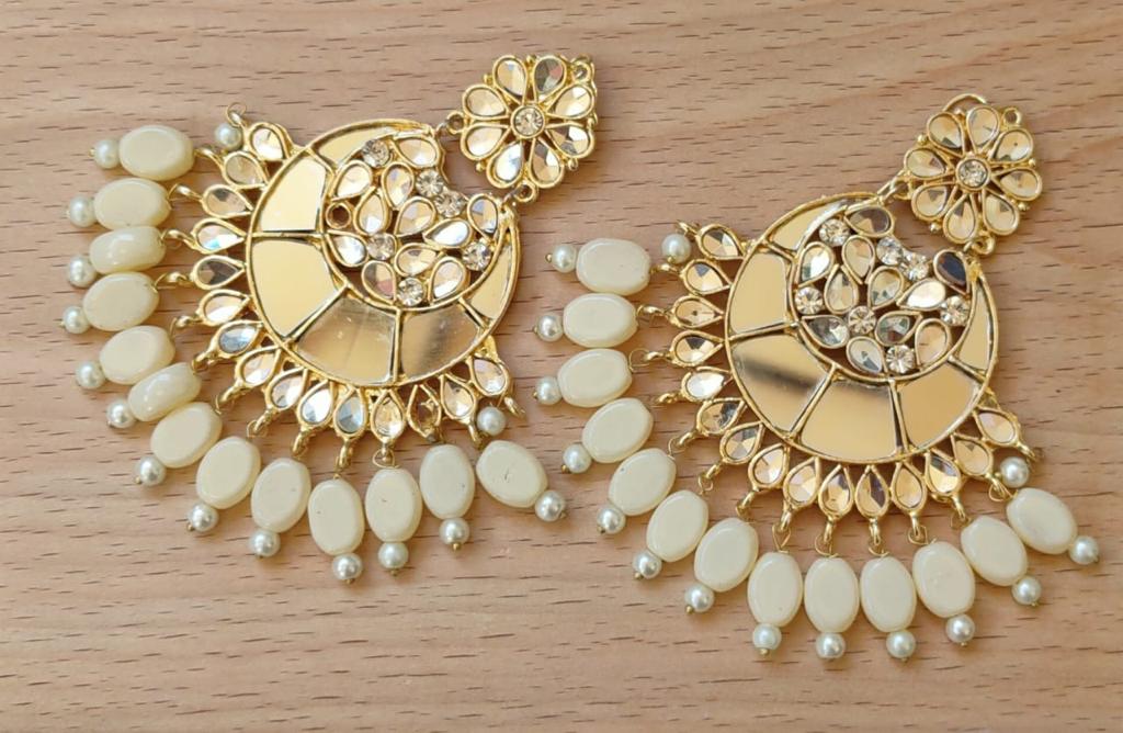 White Kundan Style Earrings