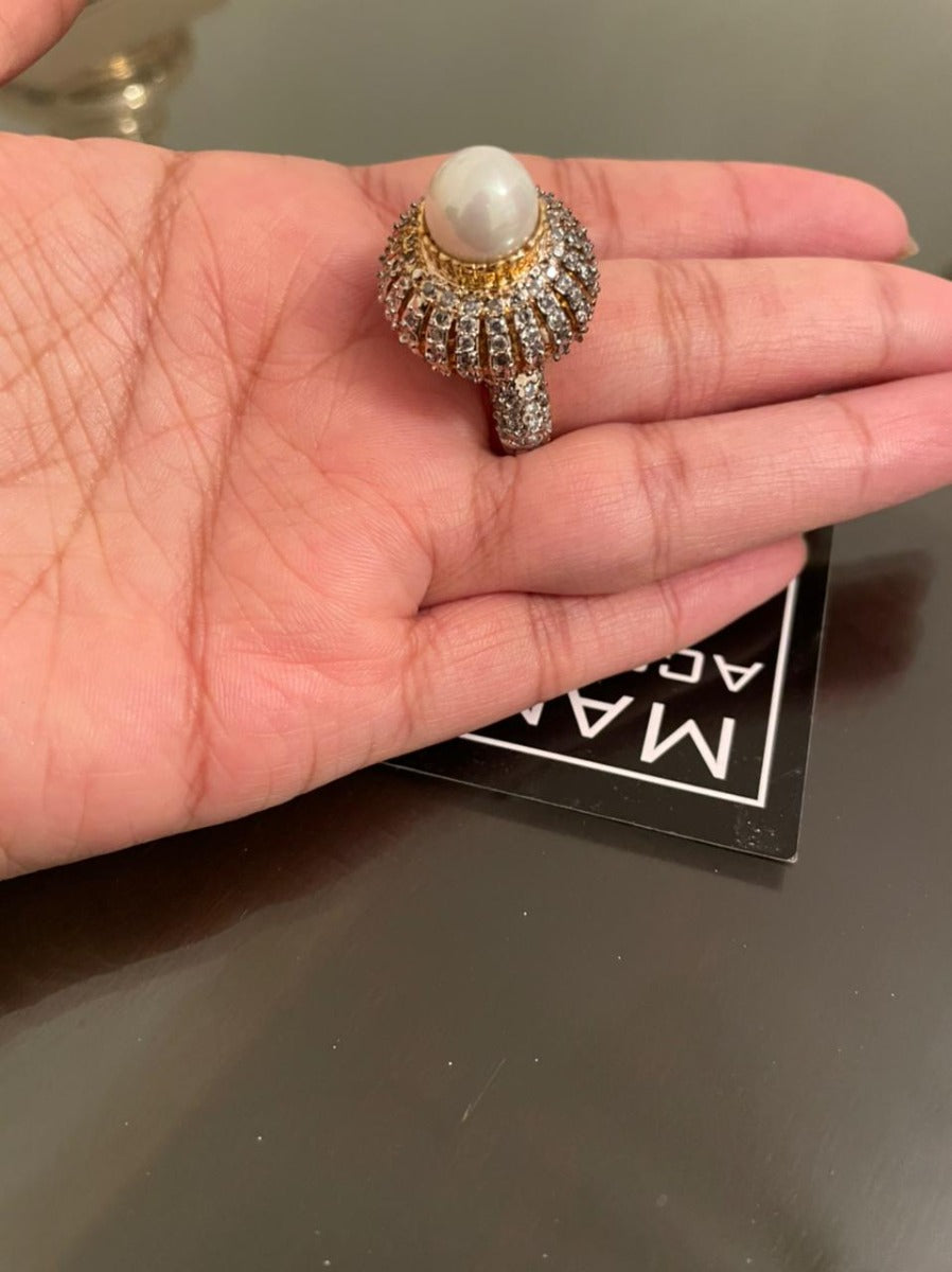 White Pearl Ring For Women