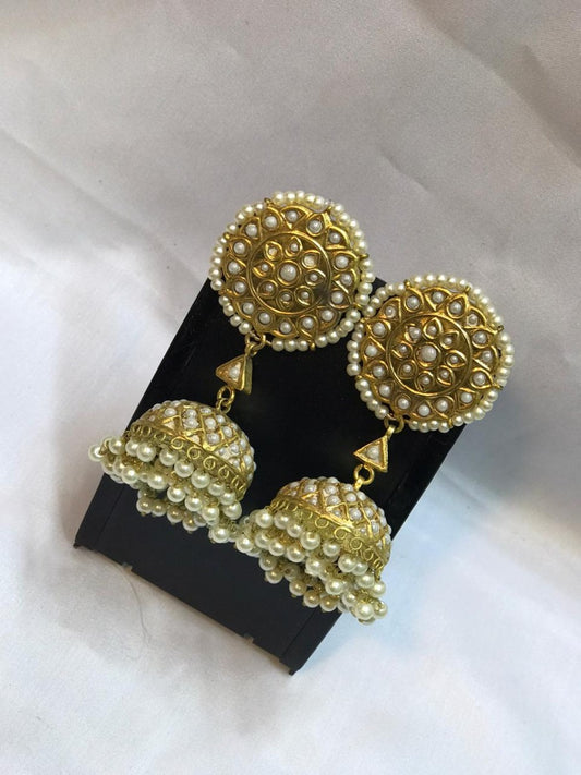 White Pearls Thappa Kundan Jhumki