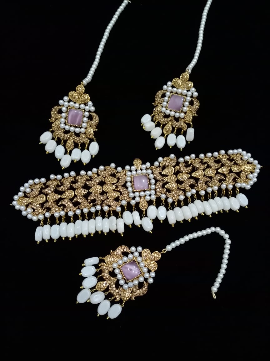 Women Golden Choker Necklace & Earrings set