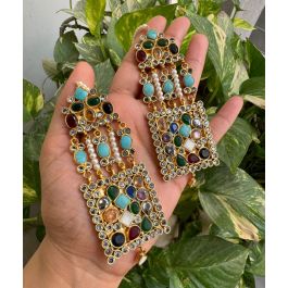 Multi-stones Handmade Kundan Earrings