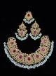 LATEST GLEAMING BRIDAL NECKLACE SET WITH EARRING AND TEEKA -MAROON
